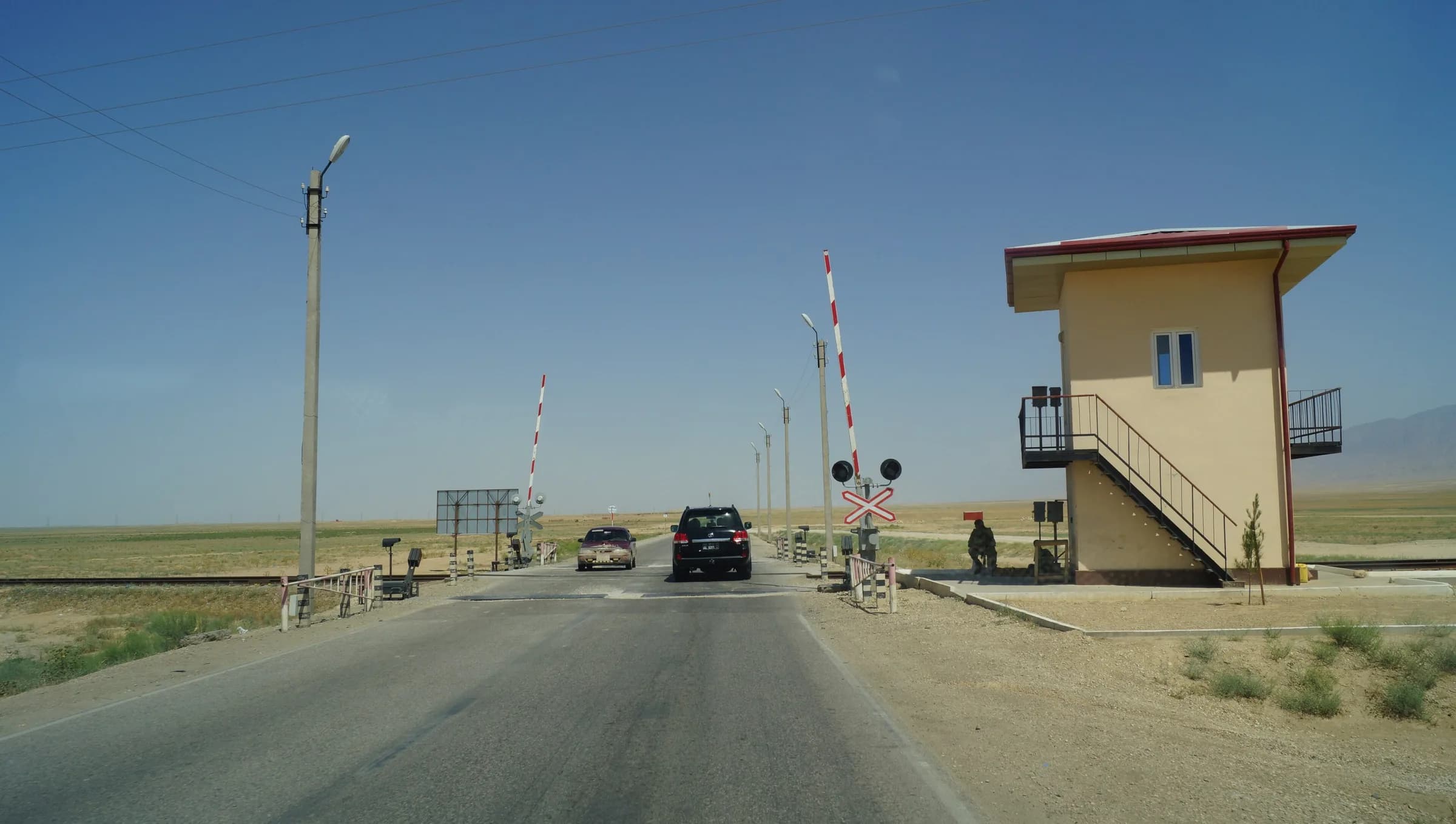 Railway track at a level crossing in northern Afghanistan.